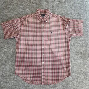 Ralph Lauren Blake Shirt Mens L Red Green Gingham Plaid Seersucker Short Sleeve